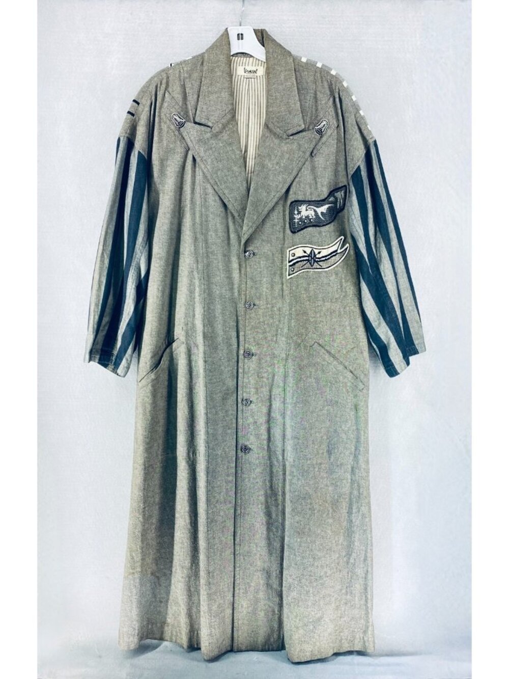 Vintage Kansai Yamamoto jacket Mens M Beige Cotton Button Up Trench Embroidered